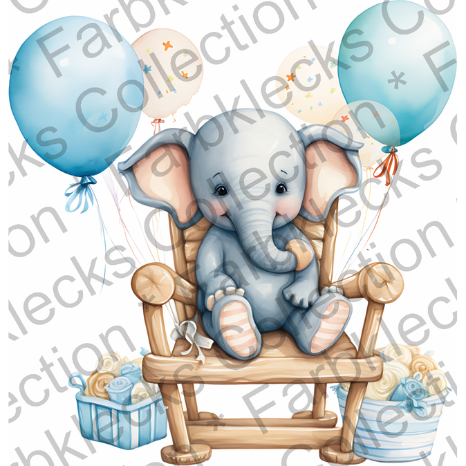 Motivtransfer 2457 Elefant auf Stuhl mit Ballons