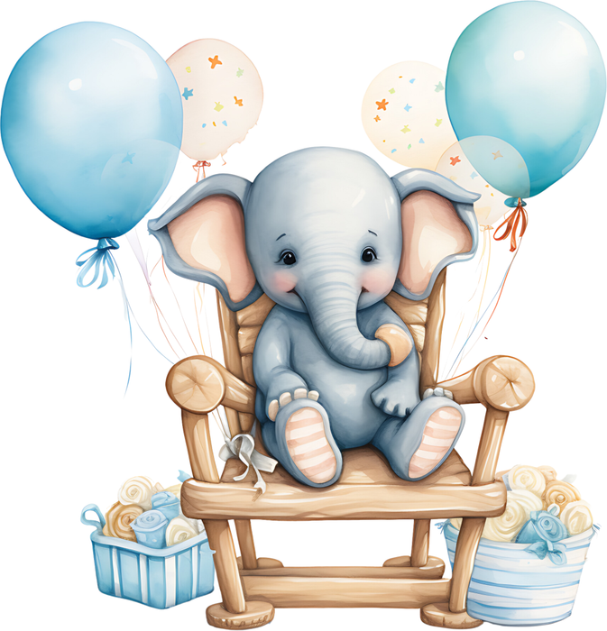 Motivtransfer 2457 Elefant auf Stuhl mit Ballons