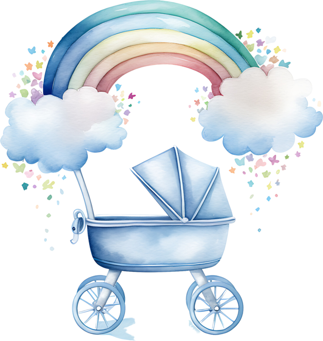 Motivtransfer 2459 Kinderwagen mit Regenbogenwolken
