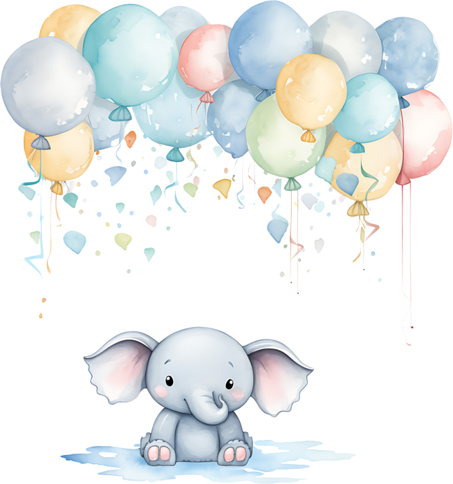Motivtransfer 2473 Elefant in Pfütze mit Ballons