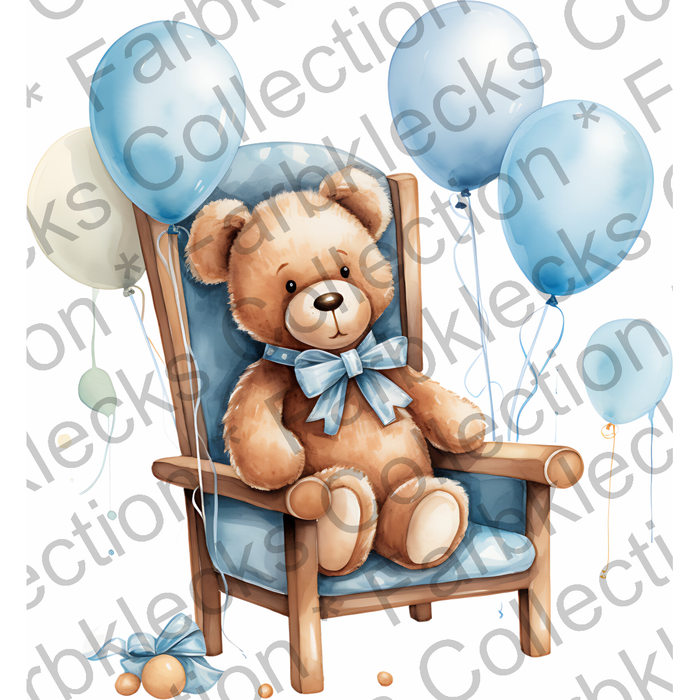 Motivtransfer 2474 Teddy im Stuhl und Ballons