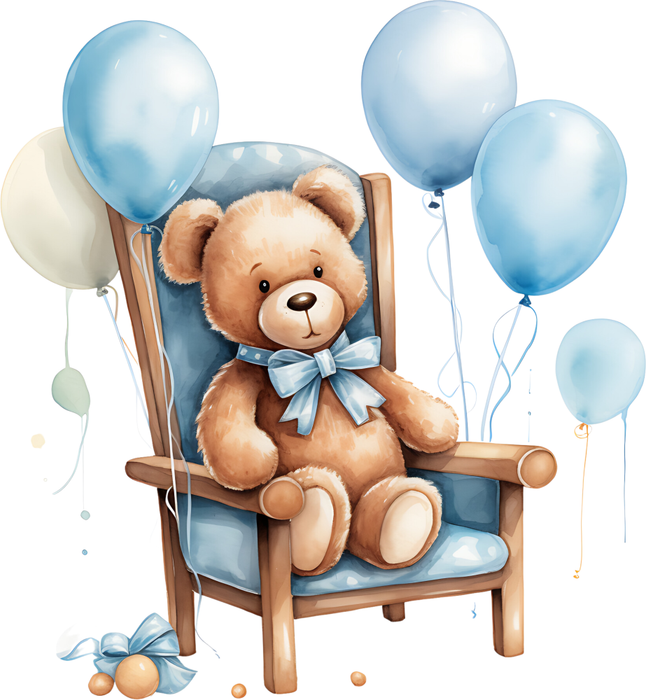 Motivtransfer 2474 Teddy im Stuhl und Ballons