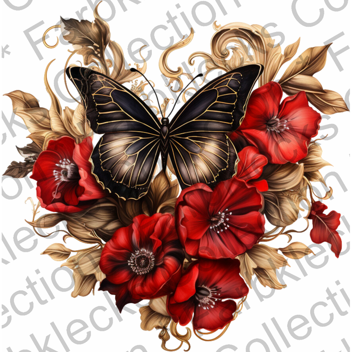 Motivtransfer 2488 Gothic Schmetterling auf Blumen