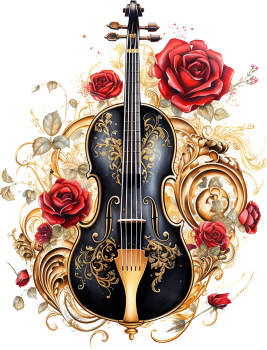 Motivtransfer 2494 Gothic Geige und Blumen