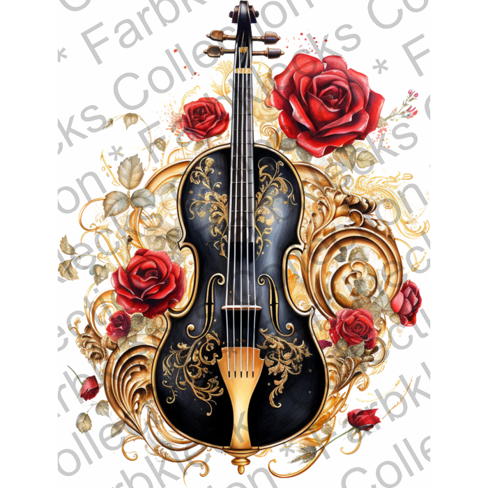 Motivtransfer 2494 Gothic Geige und Blumen