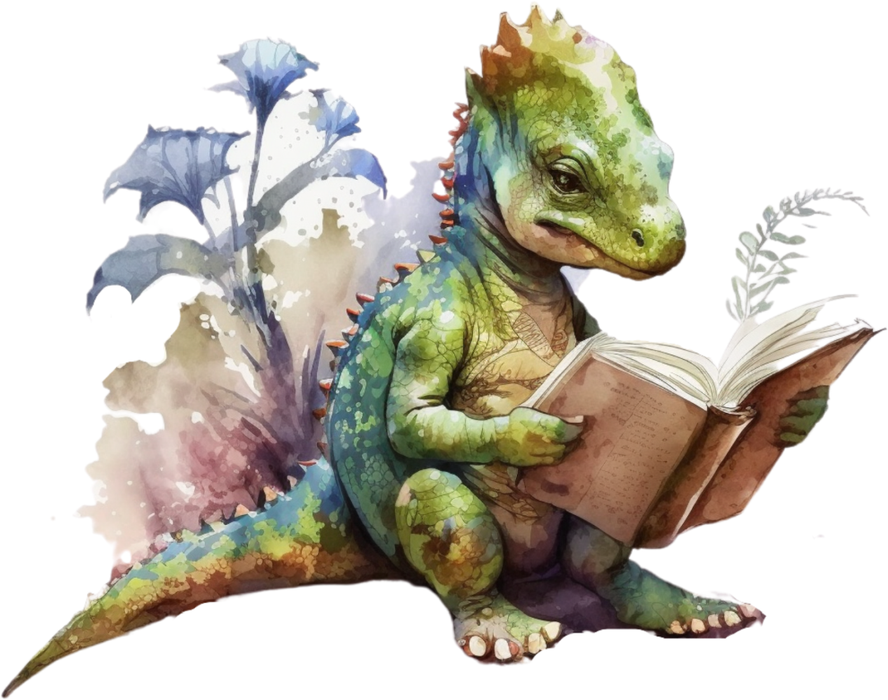 Motivtransfer 2705 Dino liest ein Buch