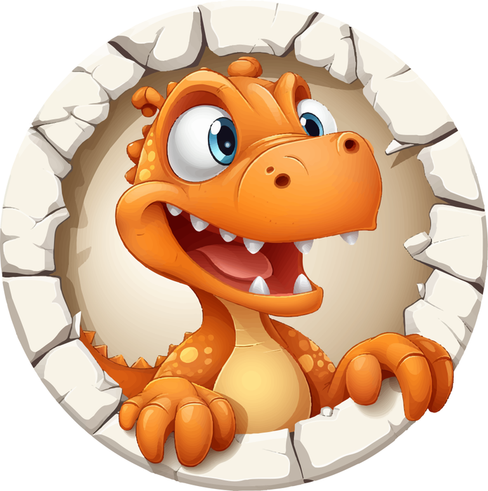 Motivtransfer 2731 Orangener Dino schaut  durch die Wand