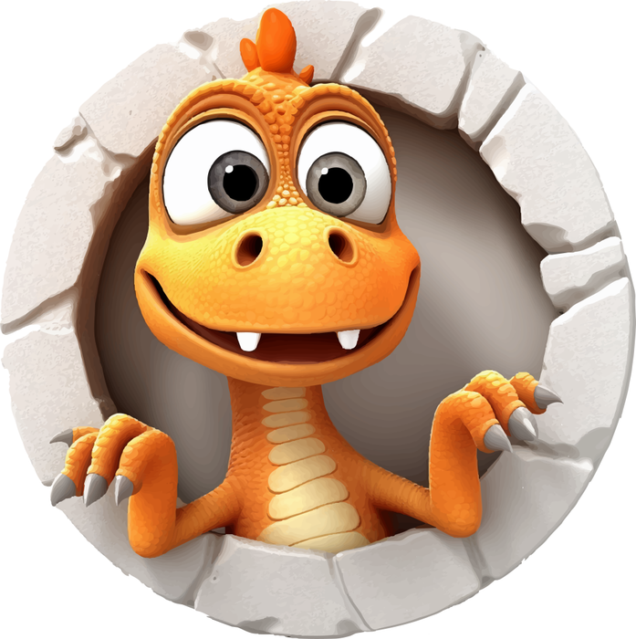 Motivtransfer 2732 Orangener Dino schaut  durch die Wand