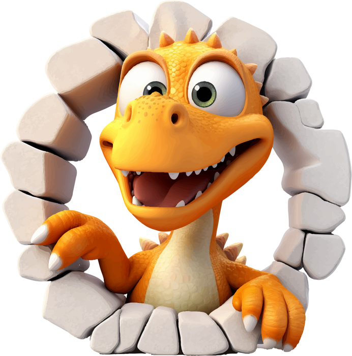 Motivtransfer 2733 Orangener Dino schaut  durch die Wand