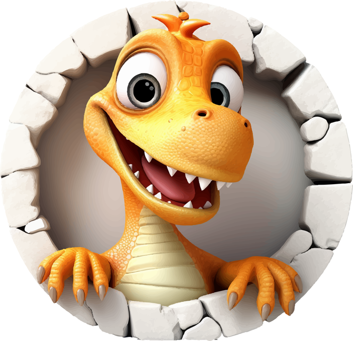 Motivtransfer 2734 Orangener Dino schaut  durch die Wand