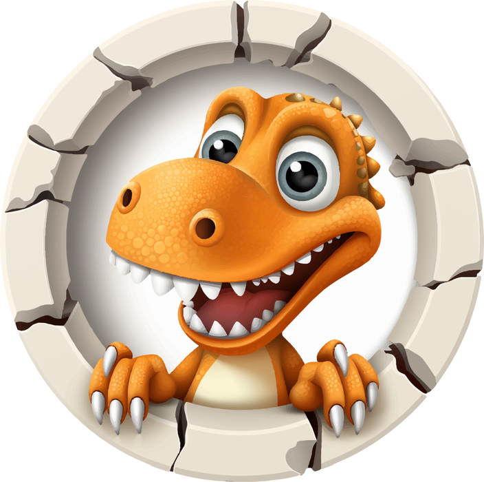 Motivtransfer 2735 Orangener Dino schaut  durch die Wand