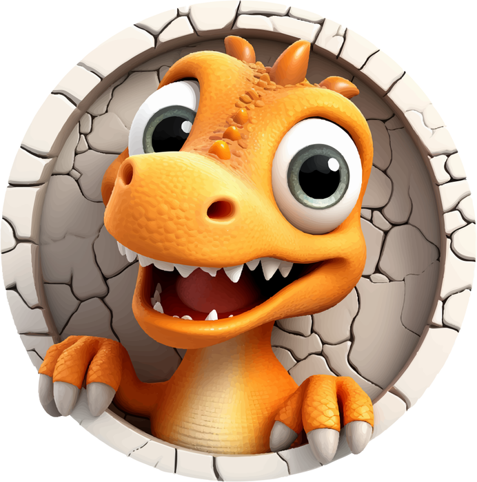 Motivtransfer 2736 Orangener Dino schaut  durch die Wand