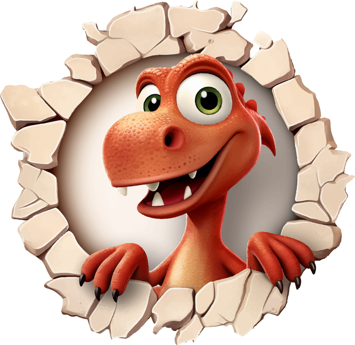 Motivtransfer 2738 Roter Dino schaut durch die Wand