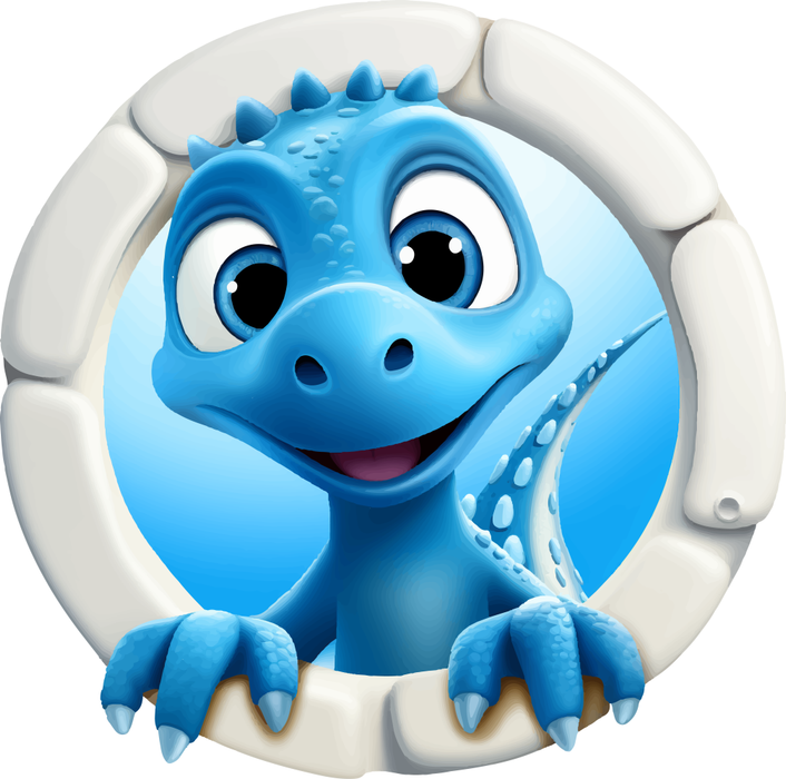 Motivtransfer 2751 Blauer Dino schaut durch die Wand
