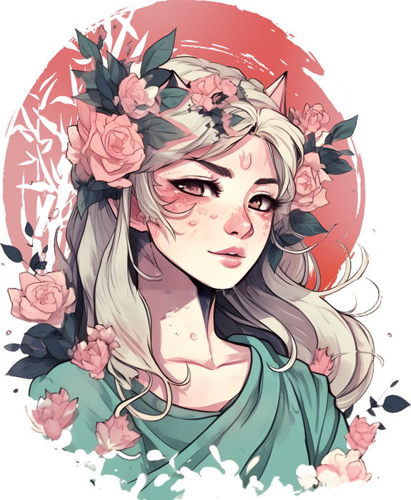 Motivtransfer 2762 Anime Girl with Flowers