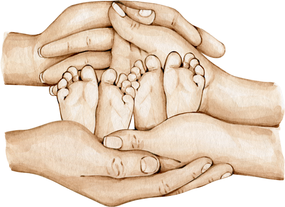 Motivtransfer 2821 Familie Hände mit Zwillings Babyfüsschen