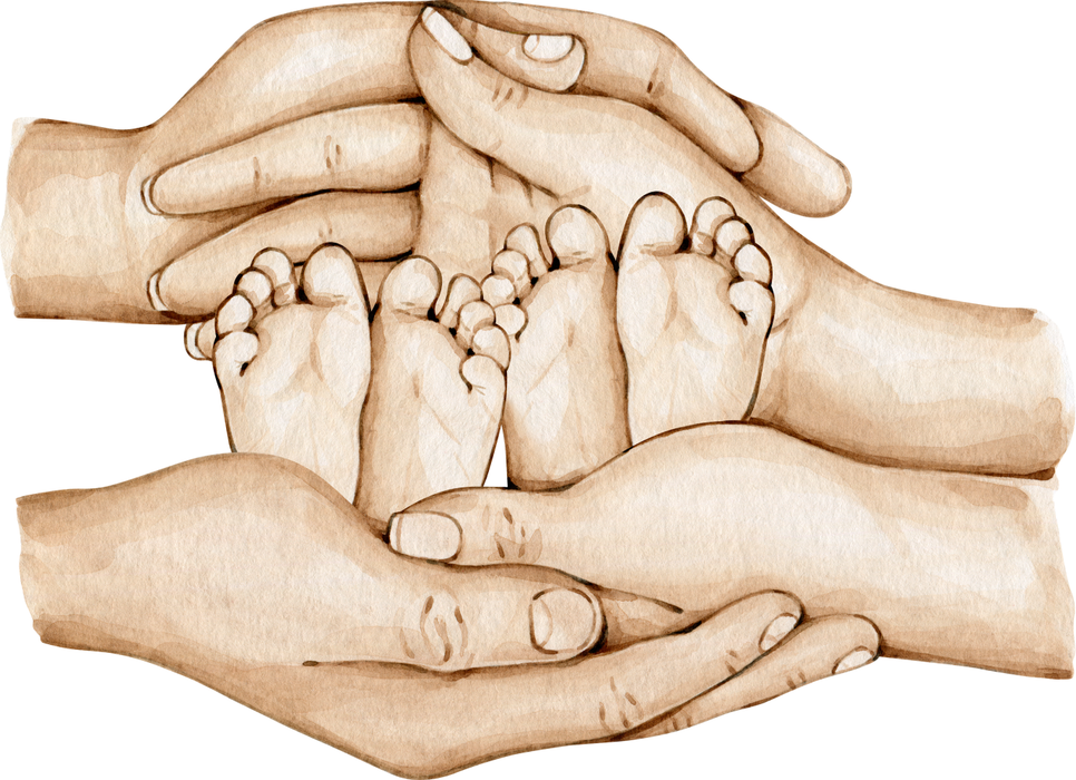 Motivtransfer 2822 Familie Hände mit Zwillings Babyfüsschen