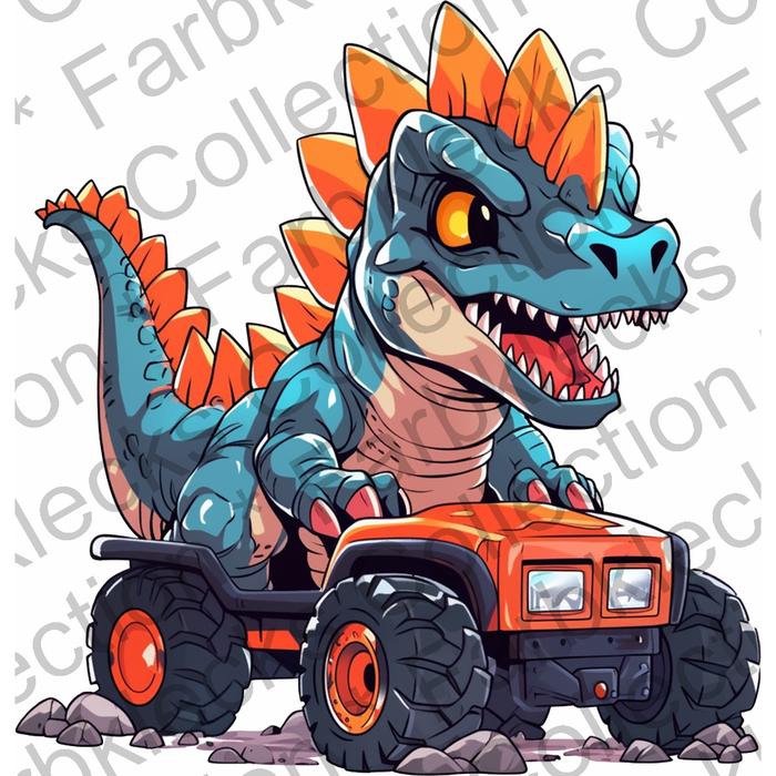 Motivtransfer 2831 Monstertruck mit Dino türkis orange