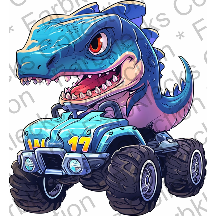 Motivtransfer 2832 Monstertruck mit Dino blau türkis