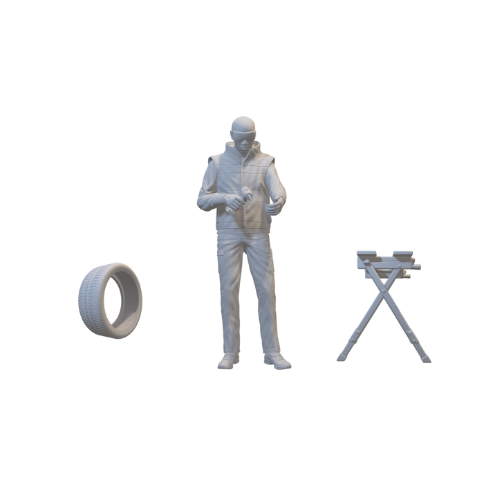 Mann repariert Reifen - (3DP-299)