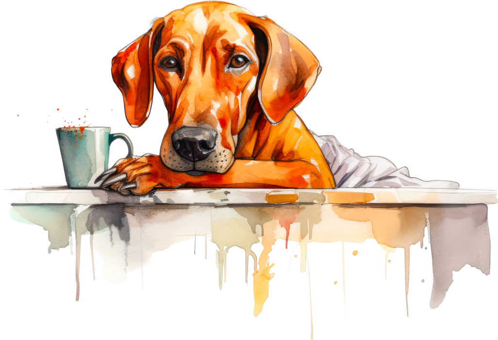 Motivtransfer 3071 Hund mit Kaffeetasse
