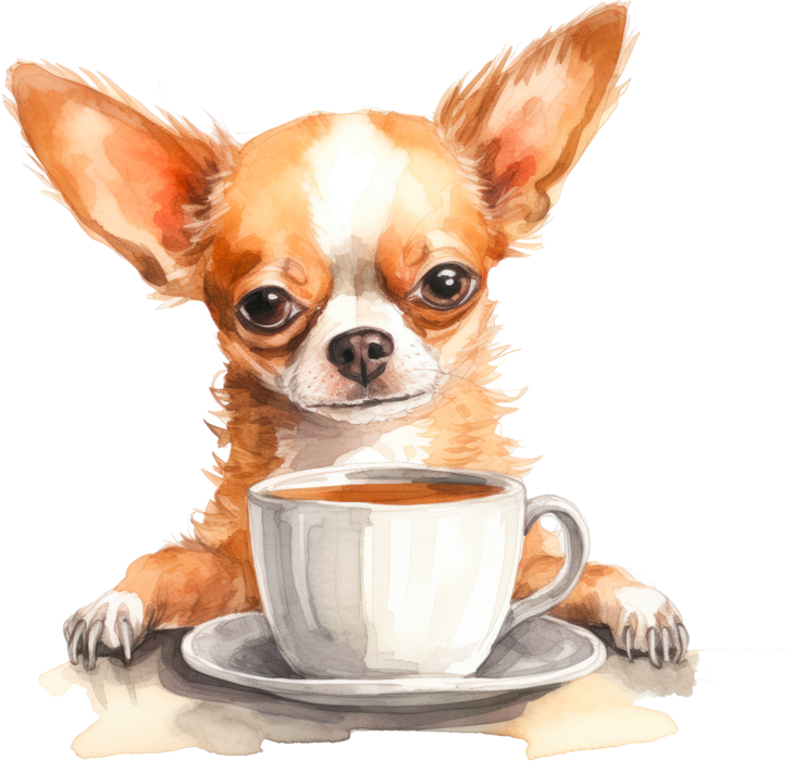 Motivtransfer 3072 Hund mit Kaffeetasse