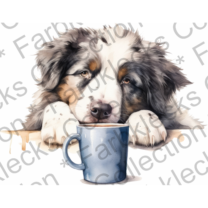 Motivtransfer 3073 Hund mit Kaffeetasse