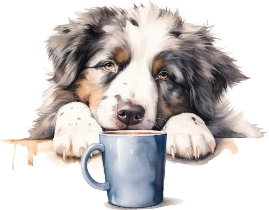 Motivtransfer 3073 Hund mit Kaffeetasse