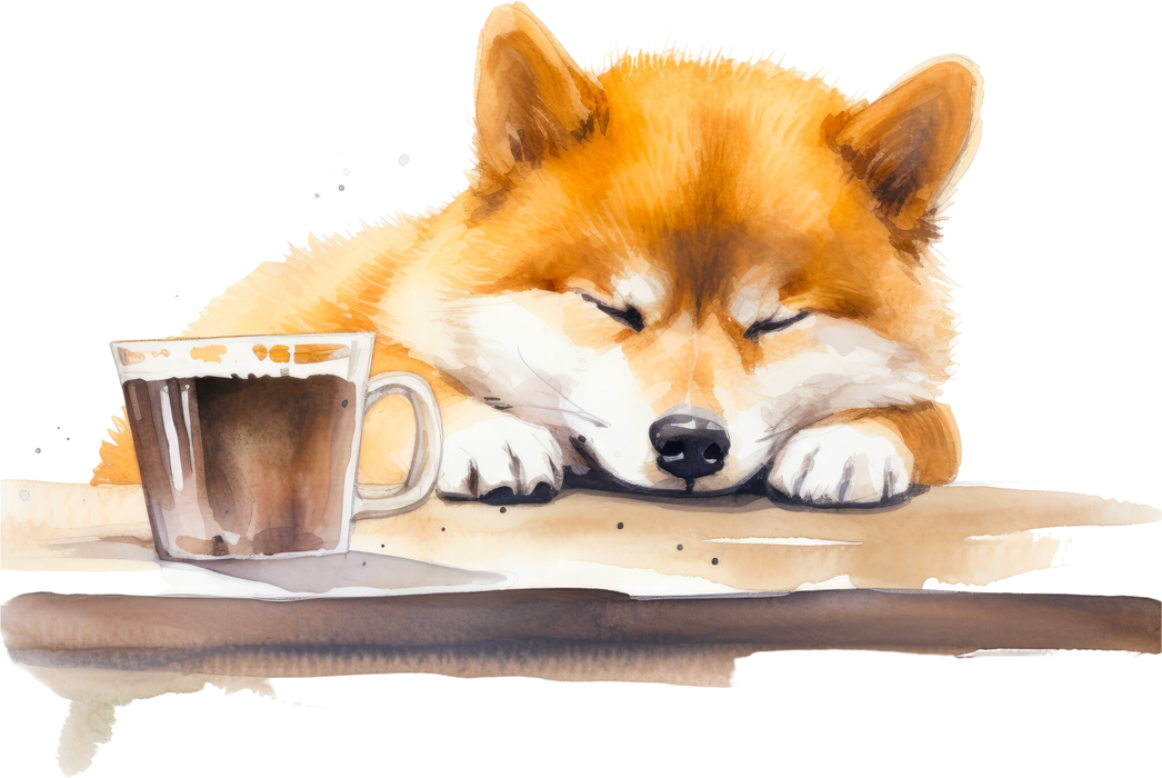 Motivtransfer 3074 Hund mit Kaffeetasse