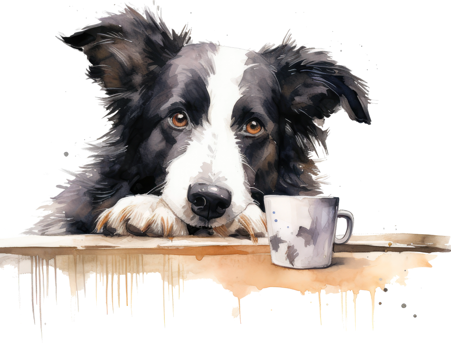 Motivtransfer 3075 Hund mit Kaffeetasse