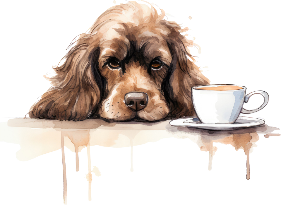 Motivtransfer 3076 Hund mit Kaffeetasse