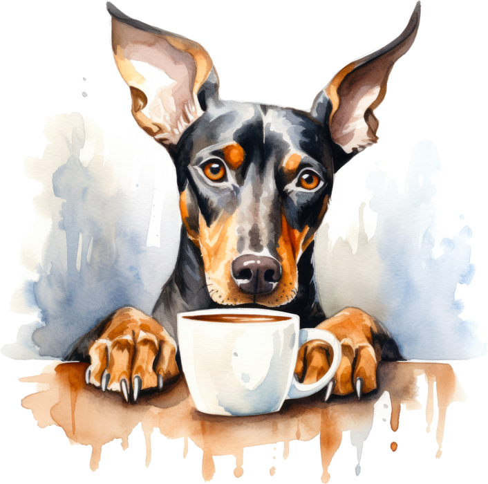 Motivtransfer 3077 Hund mit Kaffeetasse
