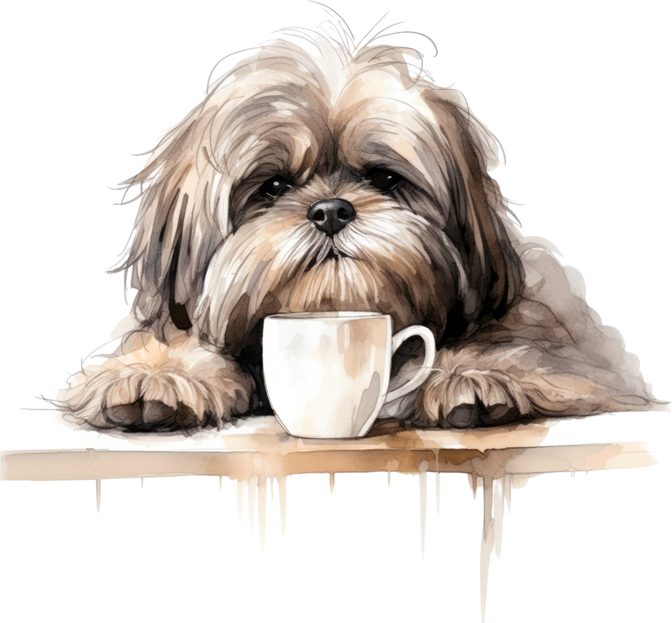 Motivtransfer 3078 Hund mit Kaffeetasse