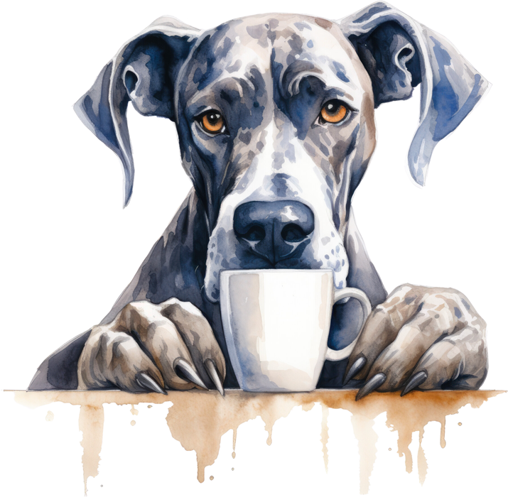 Motivtransfer 3079 Hund mit Kaffeetasse
