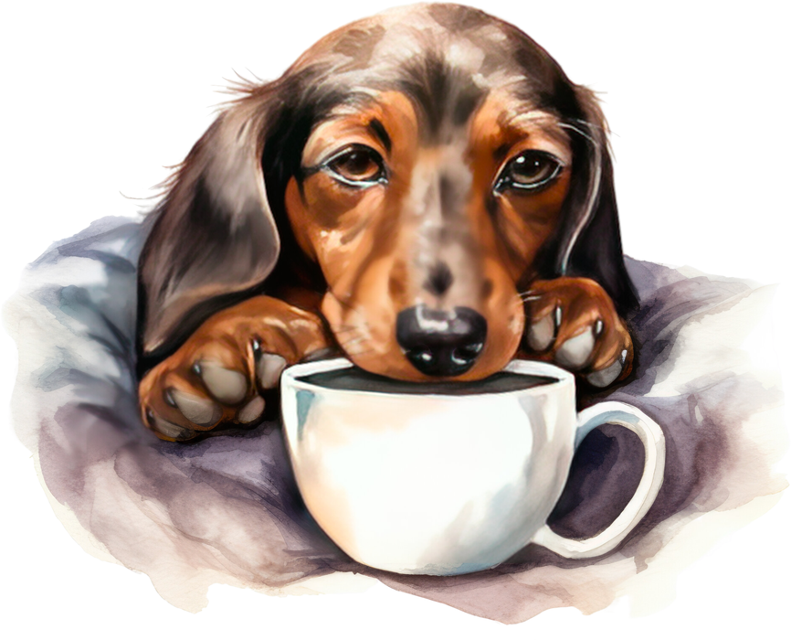 Motivtransfer 3080 Hund mit Kaffeetasse