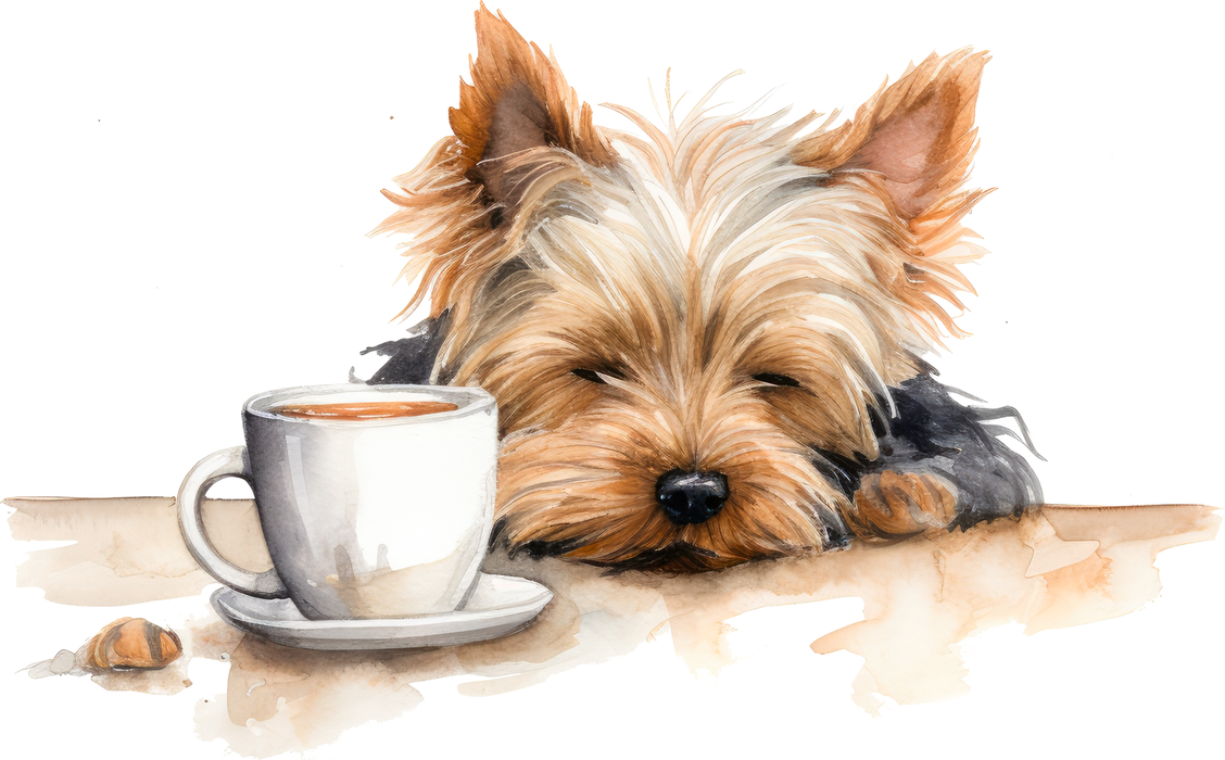 Motivtransfer 3082 Hund mit Kaffeetasse