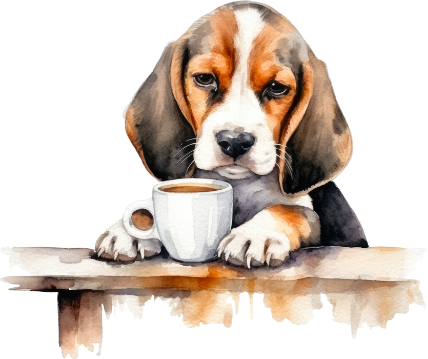 Motivtransfer 3083 Hund mit Kaffeetasse