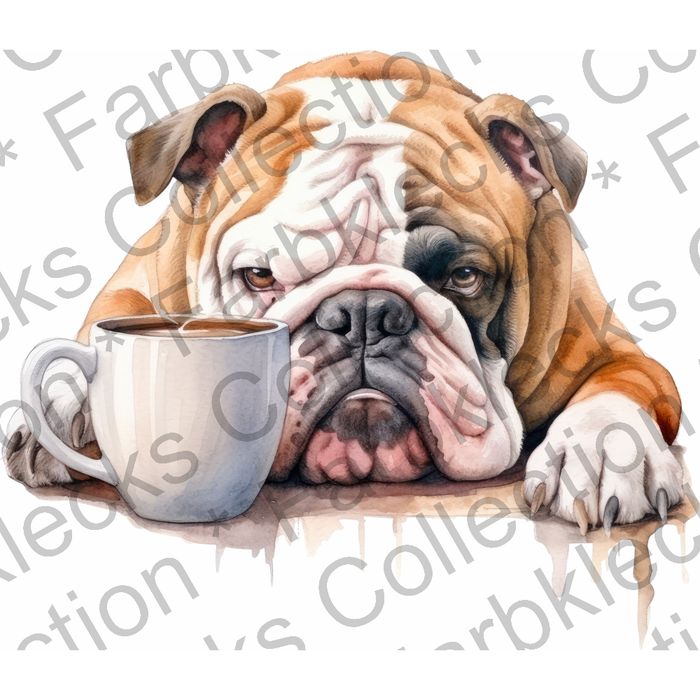 Motivtransfer 3084 Hund mit Kaffeetasse