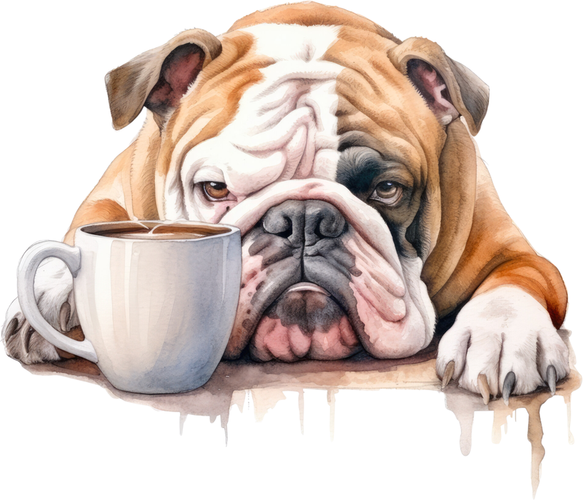 Motivtransfer 3084 Hund mit Kaffeetasse