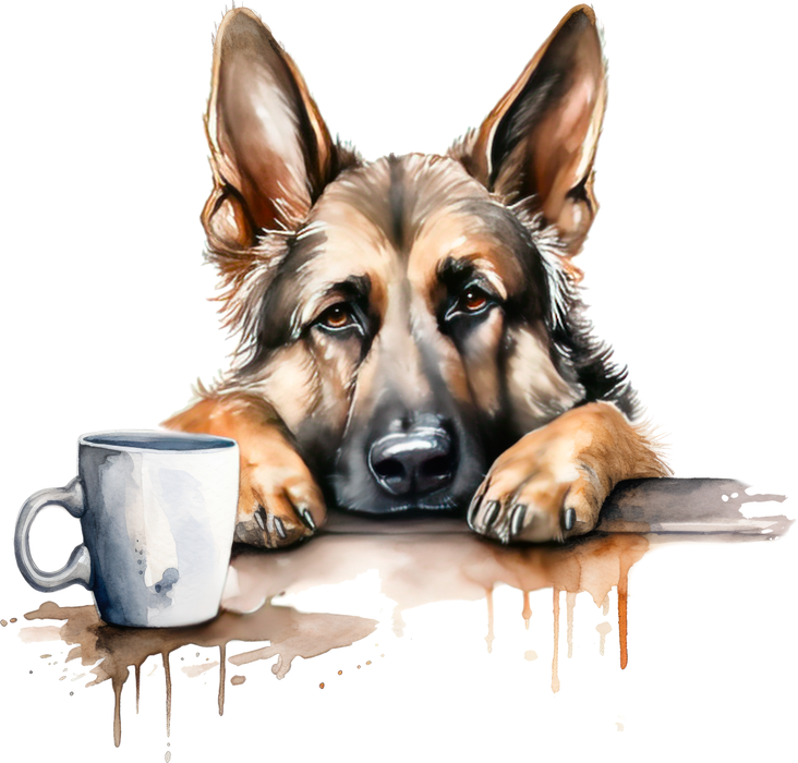 Motivtransfer 3085 Hund mit Kaffeetasse