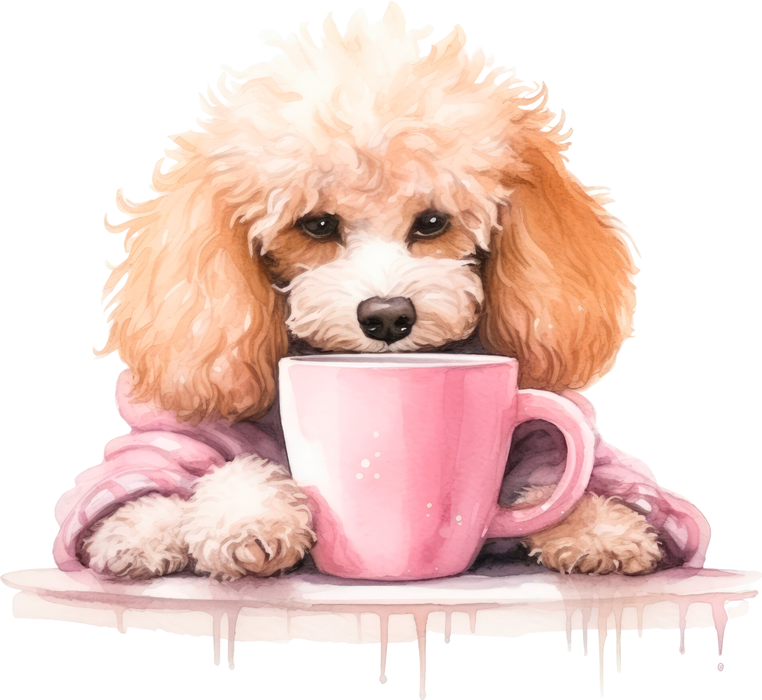 Motivtransfer 3086 Hund mit Kaffeetasse