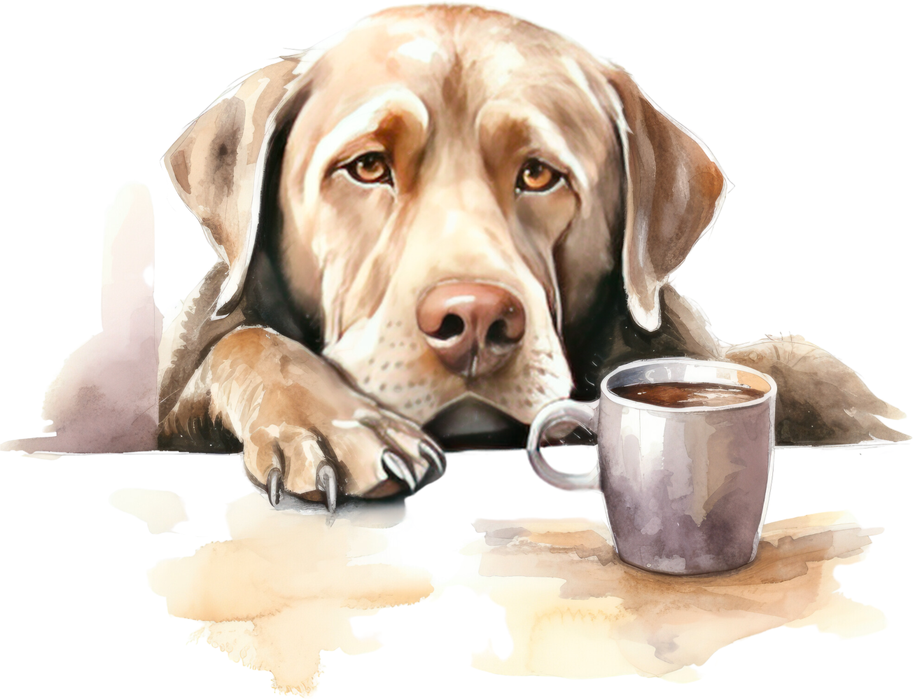 Motivtransfer 3087 Hund mit Kaffeetasse