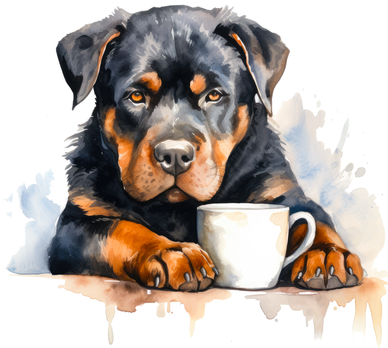 Motivtransfer 3088 Hund mit Kaffeetasse