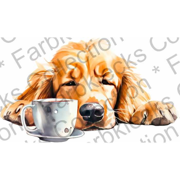 Motivtransfer 3089 Hund mit Kaffeetasse