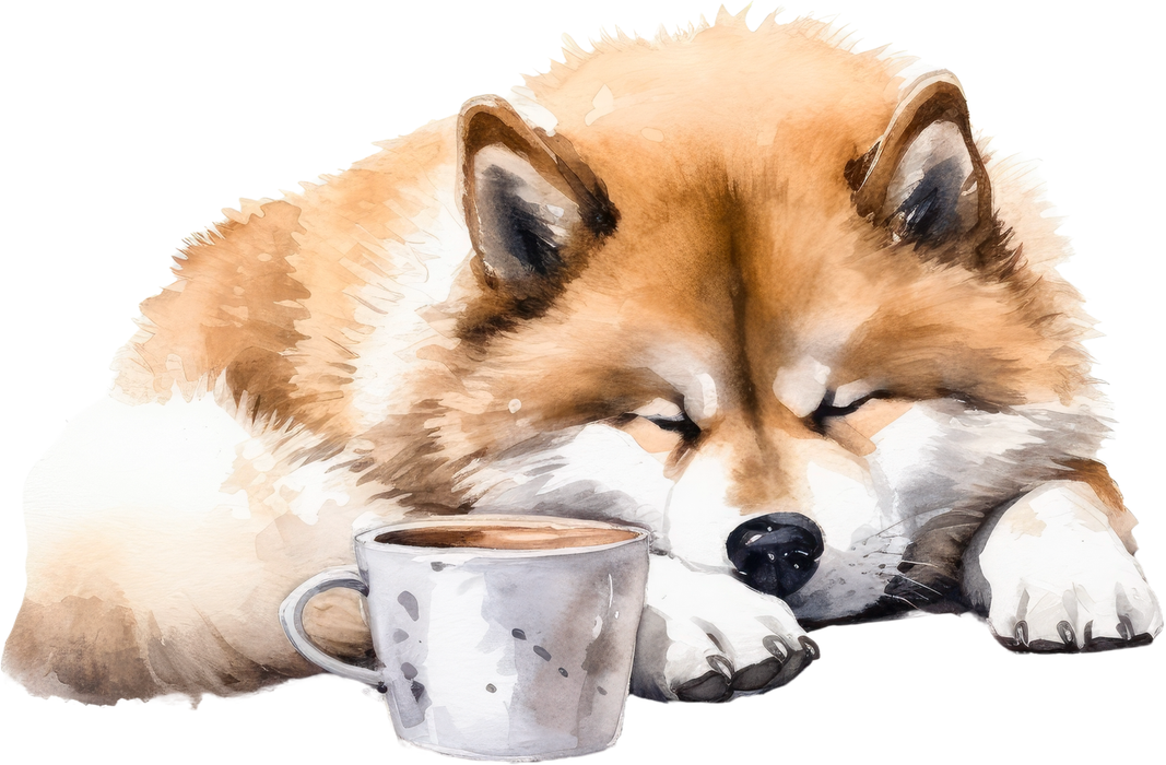 Motivtransfer 3090 Hund mit Kaffeetasse