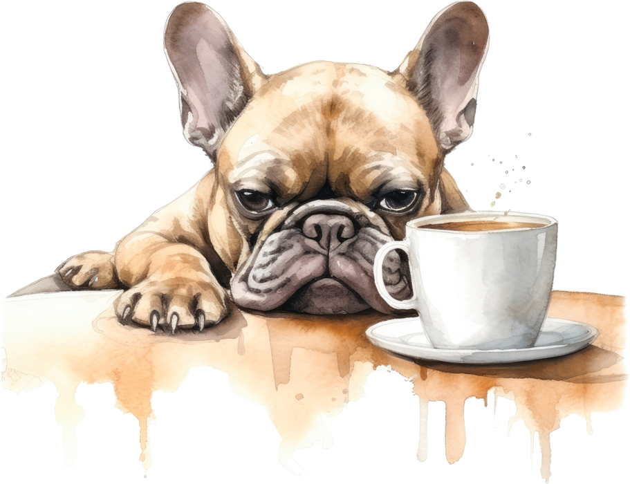 Motivtransfer 3091 Hund mit Kaffeetasse