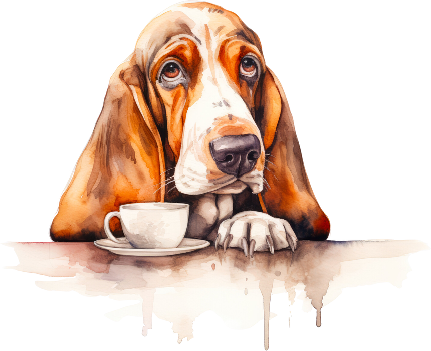 Motivtransfer 3092 Hund mit Kaffeetasse