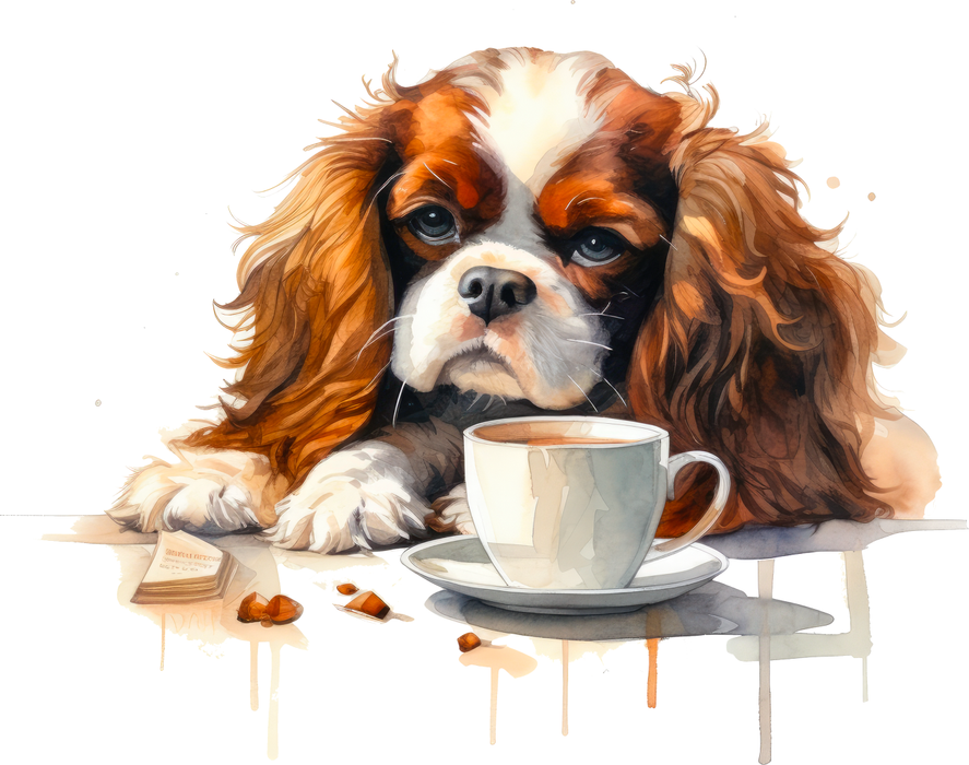 Motivtransfer 3093 Hund mit Kaffeetasse