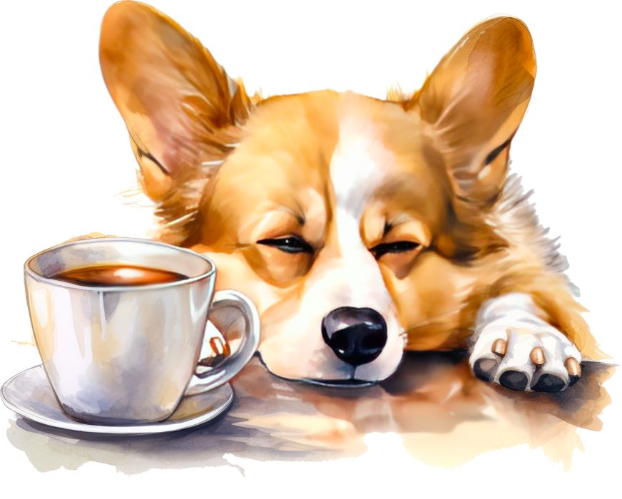 Motivtransfer 3094 Hund mit Kaffeetasse