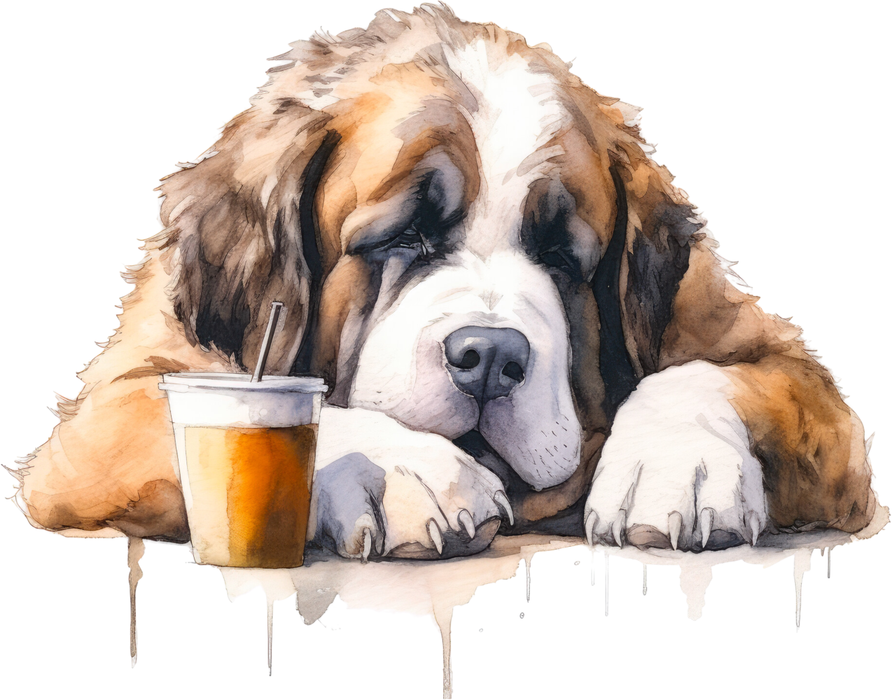 Motivtransfer 3095 Hund mit Kaffeetasse